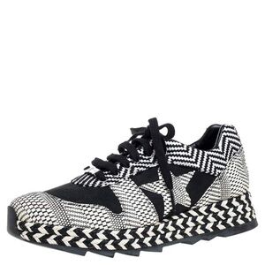 Stella McCartney Monochrome Faux Suede and Woven Straw/Tweed Macy Star Trainers